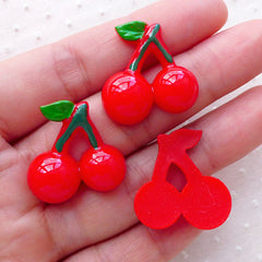 CLEARANCE Kawaii Cherry Cabochons / Fruit Cabochon (3pcs / 24mm x 23mm / Flat Back) Decoden Phone Case Whimsical Embellishment Cute Decoration FCAB320