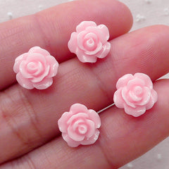 Tiny Light Pink Rose Flower Cabochon Set (4pcs) (10mm) Fake Miniature Cupcake Topper Earring Making Nail Art Decoration NAC056