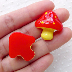 Red Mushroom Cabochons (2pcs / 24mm x 25mm / Flatback) Kawaii Decoden Phone Case Deco Fairytale Scrapbook Whimsical Embellishment CAB492