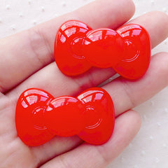 Red Bow Cabochon / Bowtie Kawaii Cabochons (2pcs / 36mm x 21mm / Flat Back) Decoden Phone Case Deco Scrapbook Bow Tie Embellishment CAB493