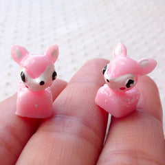 3D Roe Deer Cabochon / Decoden Cabochons (2pcs / 12mm x 15mm / Pink) Kawaii Phone Case Fairy Garden Whimsical Animal Embellishment CAB485