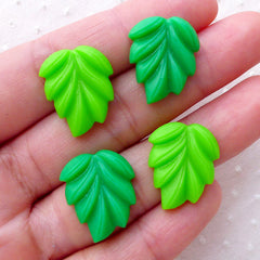 Leaf Cabochons / Leaves Cab (4pcs / 15mm x 19mm / Green & Light Green / Flatback) Floral Embellishment Card Decoration Phone Decoden CAB487