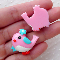 Cute Bird Cabochons / Animal Kawaii Cabochon (2pcs / 29mm x 25mm / Flatback) Baby Shower Party Decoration Whimsical Embellishment CAB488