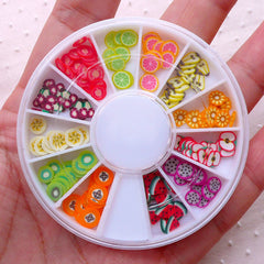 Polymer Clay FRUIT Slices Wheel / Fimo VEGETABLE Slices Mix (120 to 144pcs / Random) Nail Art Wheel Miniature Sweets Dollhouse Food CMX102