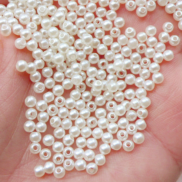 3 mm Round White  Simulated Pearl Beads