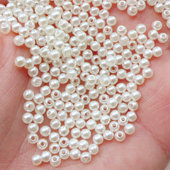 CLEARANCE 3mm Round Pearls with HOLE / ABS Faux Pearl (Around 100pcs / Cream White) Wedding Decoration Sewing Bracelet Necklace Jewellery Making PES95