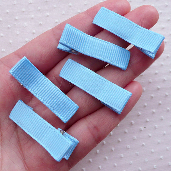 CLEARANCE Baby Alligator Clips w Grosgrain Ribbon Non Slip Barrette Blanks Baby Hairclips 5pcs Blue Hair Accessory Toddler Hair Bow DIY F306