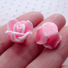 CLEARANCE Polymer Clay Rose Cabochon / Flower Beads (2pcs / 16mm / Pink / Flatback) Fimo Floral Phone Case Decoration Hair Accessories Making CAB499
