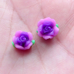 Little Rose Bud Cabochons / Mini Flower Beads / Polymer Clay Rose Bead (2pcs / 9mm / Purple / Flat Back) Tiny Fimo Floral Nail Art NAC298