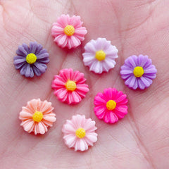 Tiny Daisy Cabochon / Mini Chrysanthemum Mix / Assorted Flower Cabs (8pcs / 9mm / Flat Back) Small Coneflower Feverfew Floral Nailart NAC299