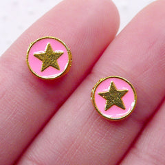 Star Sign Cabochon / Star in a Circle Nail Charms (2pcs / 8mm / Pink & Gold) Star Symbol Floating Charm Nail Art Nail Deco Nailart NAC310