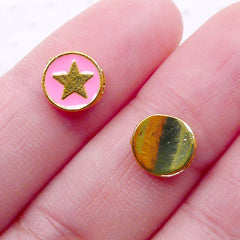 Star Sign Cabochon / Star in a Circle Nail Charms (2pcs / 8mm / Pink & Gold) Star Symbol Floating Charm Nail Art Nail Deco Nailart NAC310