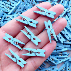 Painted Clothespins / Little Clothes Pin / Tiny Clothespeg / Mini Wooden Clothes Pegs (15pcs / 25mm or 1 inch / Blue) Card Holder DIY F203