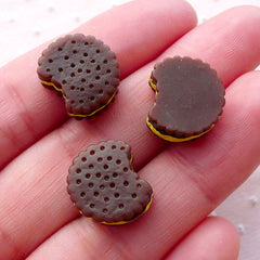 Bitten Chocolate Biscuit Cabochons (3pcs / 13mm / Flat Back) Kawaii Miniature Sweets Cabochon Dollhouse Food Decoden Phone Case Deco FCAB326