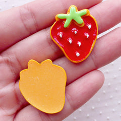 Strawberry Sugar Cookie Cabochons (2pcs / 23mm x 27mm / Flat Back) Decoden Cabochon Faux Miniature Sweets Fake Biscuit Kawaii Decor FCAB322