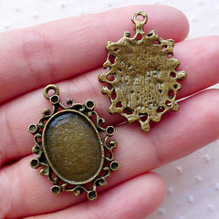 Filigree Bezel Setting / 13mm x 18mm Oval Cameo Cabochon Holder / Collage Sheet Tray (5pcs / Antique Bronze) Memory Charm Pendant Tray F310