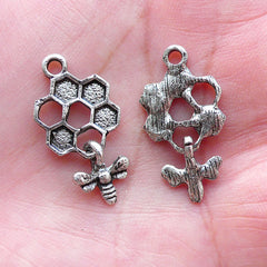 Honey Comb and Bee Charms / Honeycomb Bumble Bee Movable Charm (5pcs / 13mm x 25mm / Tibetan Silver) Animal Nature Insect Jewellery CHM2121