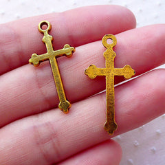 Gold Latin Cross Charms (8pcs / 14mm x 28mm / Antique Gold) Religious Jewellery Catholic Necklace Pendant Christian Charm Bracelet CHM2123
