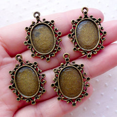 Filigree Bezel Setting / 13mm x 18mm Oval Cameo Cabochon Holder / Collage Sheet Tray (5pcs / Antique Bronze) Memory Charm Pendant Tray F310