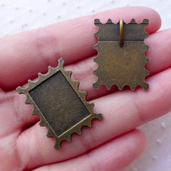 CLEARANCE Rectangular Stamp Bezel Setting / 12mm x 17mm Cabochon Cameo Holder / Photo Frame Tray (5pcs / Antique Bronze) Memory Pendant Charm F311