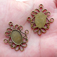 Filigree Oval Cameo Bezel Setting / 10mm x 14mm Oval Cabochon Holder / Memory Charm Base / Photo Pendant Tray (5pcs / Antique Bronze) F312