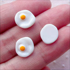 Miniature Fried Egg Cabochon (3pcs / 10mm x 11mm / Flatback) Cute Dollhouse Egg Doll Food Stud Earrings DIY Novelty Kitsch Jewelry FCAB330