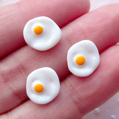 Miniature Fried Egg Cabochon (3pcs / 10mm x 11mm / Flatback) Cute Dollhouse Egg Doll Food Stud Earrings DIY Novelty Kitsch Jewelry FCAB330