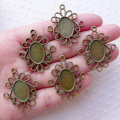 Filigree Oval Cameo Bezel Setting / 10mm x 14mm Oval Cabochon Holder / Memory Charm Base / Photo Pendant Tray (5pcs / Antique Bronze) F312