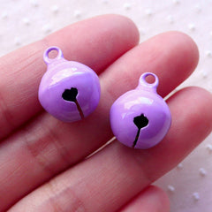 Colored Jingle Bell Charms (2pcs / 14mm x 18mm / Purple) Cute Christmas Ornaments Keychain Handbag Purse Wine Glass Charm Bracelet CHM2135