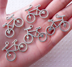 Silver Bicycle Charms Bike Pendant (5pcs / 31mm x 24mm / Tibetan Silver) Cycle Biking Cycling Necklace Bracelet Sports Jewellery CHM2149