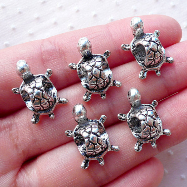 Silver Turtle Beads 3D Animal Bead 5pcs 13m x 18mm Tibetan Silver Focal Bead Big Hole Bead Beach Jewellery European Bracelet CHM2158