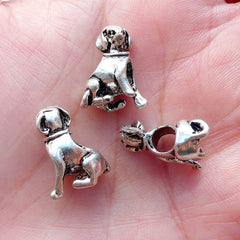 Silver Dog Beads 3D Animal Focal Bead (4pcs / 13mm x 16mm / Tibetan Silver / 2 Sided) Large Hole European Bead Bracelet Pet Jewelry CHM2159