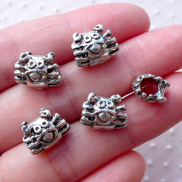 Silver Crab Beads Kawaii Animal Focal Bead 5pcs 12mm x 9mm