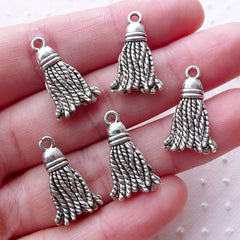 CLEARANCE Tassel Charms Fake Fringe Pendant (5pcs / 12mm x 20mm / Tibetan Silver / 2 Sided) Necklace Bracelet Earrings Making Keychain Charm CHM2171