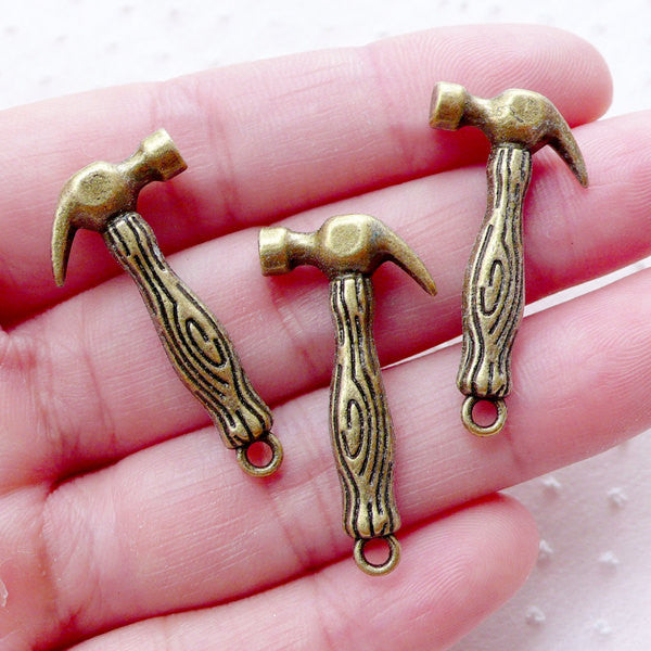 Miniature Hammer Charms 3D Hand Tool Pendant 3pcs 15mm x 31mm Ant MiniatureSweet Kawaii Resin Crafts Decoden Cabochons Supplies Jewelry Making