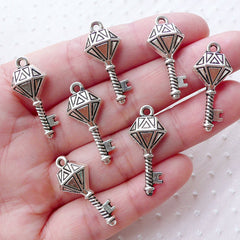 CLEARANCE Diamond Key Charms (7pcs / 12mm x 27mm / Tibetan Silver) Kawaii Pendant Cute Jewellery Keychain Handbag Purse Zipper Pull Charm CHM2190