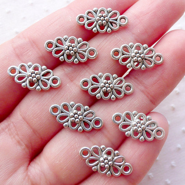 10 Flower Charms for Bracelet 2 Hole Earring Connector Necklace Pendant  Findings
