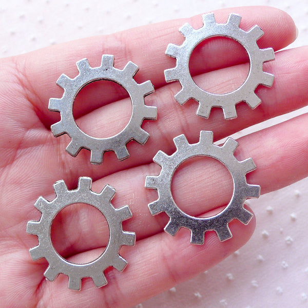 cogwheel gear CLEARANCE Gear Wheel Connector Charms Silver Cogwheel Links (4pcs / 25mm / Tibetan Silver / 2 Sided) Clockwork Steampunk Clock Mechanical CHM2212