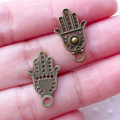 Small Hamsa Hand Charms Little Fatima Hand Drop (10pcs / 12mm x 20mm / Antique Bronze) Khamsa Jewelry Judaica Judaism Islam Religion CHM2214