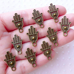 Small Hamsa Hand Charms Little Fatima Hand Drop (10pcs / 12mm x 20mm / Antique Bronze) Khamsa Jewelry Judaica Judaism Islam Religion CHM2214