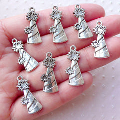 Party Cone Popper Charms Confetti Party Popper Pendant (8pcs / 10mm x 23mm / Tibetan Silver) Christmas Party Favor Charm Invitation CHM2208