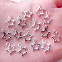 Outline Star Charms Hollow Star Pendant Cute Star Drop (15pcs / 10mm x 12mm / Silver / 2 Sided) Kawaii Jewelry Mini Add On Charm CHM2213