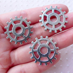CLEARANCE Gearwheel Charms Cogwheel Connector (3pcs / 25mm / Tibetan Silver / 2 Sided) Steampunk Clockwork Clock Wheel Mechanical Jewellery CHM2220