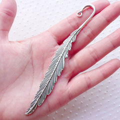 Feather Bookmark Blank / Bookmark Charm Hook (1 piece / 1.5cm x 11.7cm / Tibetan Silver / 2 Sided) Book Lovers Gift Reading Accessories F316