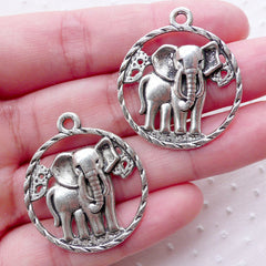 African Elephant Charms (2pcs / 28mm x 32mm / Tibetan Silver) Exotic Animal Necklace Earrings Pendant Safari Baby Shower Decoration CHM2233