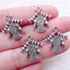 Sweater Knitting Charms / Knitted Sweater Pendant (4pcs / 17mm x 19mm / Tibetan Silver / 2 Sided) Mothers Day Charm Gift for Knitter CHM2236