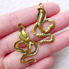 Cobra Charms Gold Snake Pendant (4pcs / 19mm x 34mm / Antique Gold) Animal Reptile Necklace Serpent Jewellery Halloween Decoration CHM2239