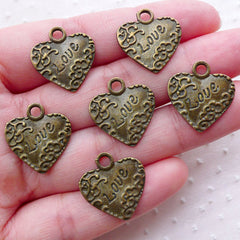 Heart with Love Charms Love Pendant (6pcs / 17mm x 19mm / Antique Bronze) Wedding Valentines Day Decoration Favor Charm Gift Packing CHM2250