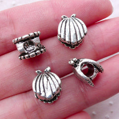 Sea Shell Beads (4pcs / 10mm x 12mm / Tibetan Silver / 2 Sided) Marine Life Seashell Big Hole Focal Bead Beach Bracelet Necklace CHM2253
