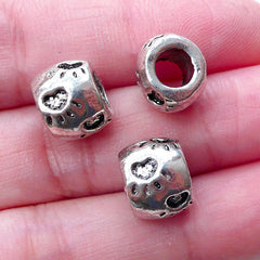 Heart Barrel Beads (3pcs / 11mm x 8mm / Tibetan Silver) Valentines Day Wedding Love European Bead Dread Accessory Dreadlock Jewelry CHM2255